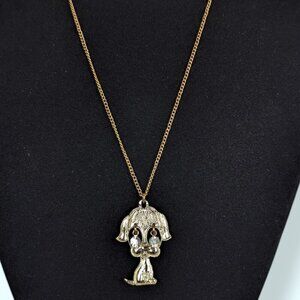 V. Rhinestone Eye Dog Pendant Necklace